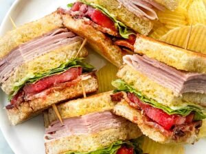 Home Sandwiches with chips on plate