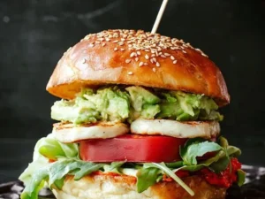 Home Burger with avocado and tomato