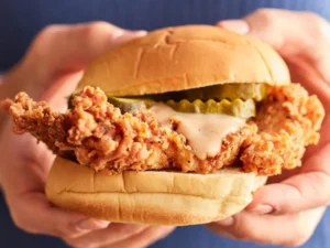 Fried chicken sandwich with pickles