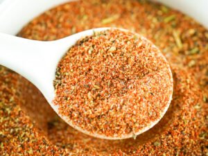 Spice blend in white bowl.
