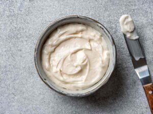 Creamy mayonnaise in a bowl
